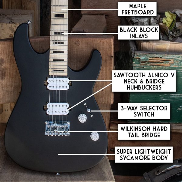 Sawtooth ST-M24-SBK Batio Right Handed Electric Guitar, Black w  Deluxe Accessory Bundle Sale