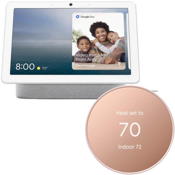 Google Nest Hub Max (Chalk) GA00426-US with Google Nest Smart Wi-Fi Thermostat (Sand) Discount