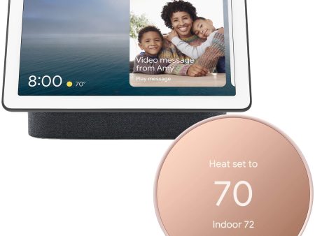 Google Nest Hub Max (Charcoal) GA00639-US with Google Nest Smart Wi-Fi Thermostat (Sand) on Sale