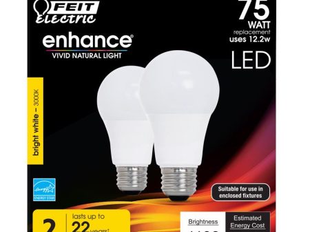 Feit Enhance A19 E26 (Medium) LED Bulb Bright White 75 Watt Equivalence 2 pk Sale