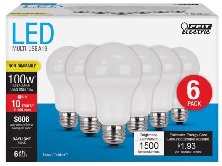 Feit A19 E26 (Medium) LED Bulb Daylight 100 Watt Equivalence 6 pk Online