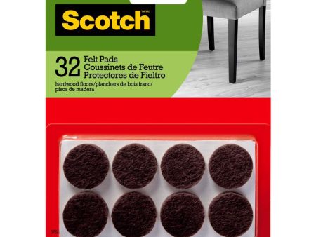 3M Scotch Felt Self Adhesive Protective Pad Brown Round 1 in. W 32 pk on Sale