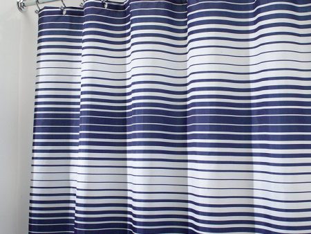 iDesign 72 in. H X 72 in. W Navy Stripes Shower Curtain Polyester For Discount