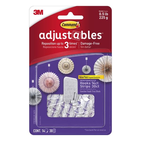 3M Command adjustables Small Brushed Clear Plastic 1.03 in. L Hook 0.5 lb 14 pk Supply