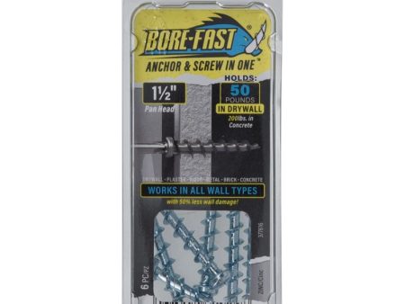 Bore-Fast 3 16 in. D X 1-1 2 in. L Steel Pan Head Screw and Anchor 6 pc For Cheap